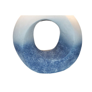 SalesFever Tischleuchte Keramik Blau-Weiß – Handbemalte Design-Tischlampe mit Leinenschirm