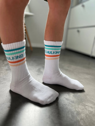 Schulkind Socken – Einschulungs Socken für Kinder & Family Look | Geschenk zur Einschulung ORANGE-MINZE