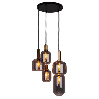 Pendelleuchte Fumo – 5-flammig, Rauchglas Schwarz & Gold, 54,8 cm