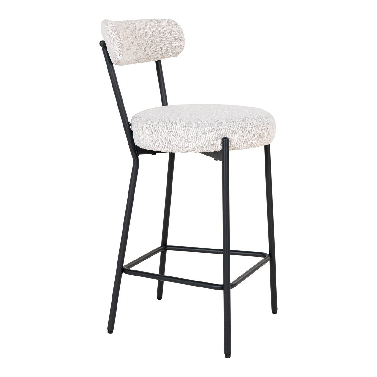 Badalona Counter Chair – Barhocker, weißes Bouclé mit schwarzen Beinen, HN1270