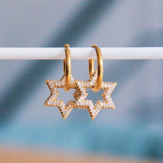 Creolen mit Kristallstern – Weiß/Gold