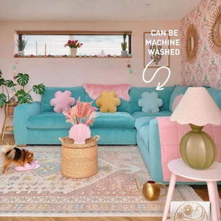 Samtblütenkissen "Rosa HolunMoi Mili Blütenkissen aus Samt – Kuschelkissen in Blütenform für Kinderzimmer & Wohnzimmer – Braun/Rosa/Weißder"