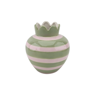Rosa Keramikvase mit Wellenrand – Kleine Designvase mit Streifenmuster D11,5 H12,5cm