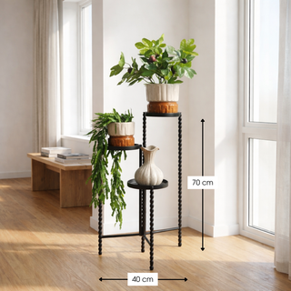 Mica Decorations Salvo Pflanzenständer Schwarz – 3-stufiger Blumenständer aus Eisen, H70 cm – Indoor & Outdoor Pflanzenregal