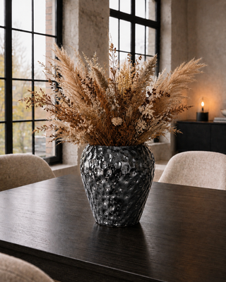 Moderne Vase „Leyte“ Erdbeere anthrazit D19,5 cm – strukturierte Keramik Vase für Wohnzimmer Deko & Trockenblumen