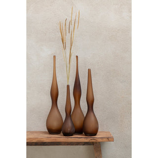 3er Set Glasvasen Yoko Braun – Gebogene Designvasen aus Flötenglas von J-Line