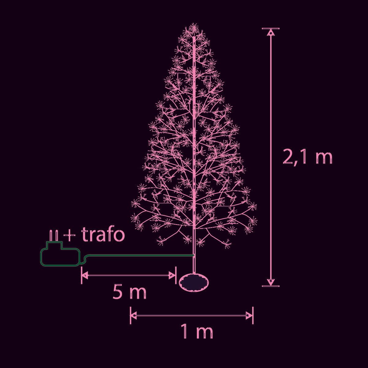 Lichterbaum für den Außenbereich – H210 x Ø100 cm – Metall – Schwarz