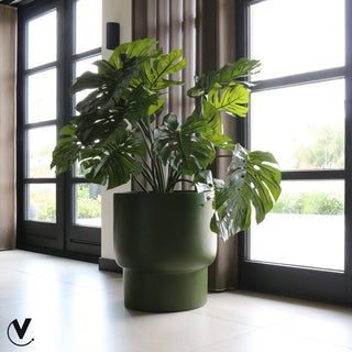 Blumentopf groß grün – Moderner Pflanztopf Outdoor & Indoor, Fiberstone Pflanzkübel, Bodenvase modern für Wohnzimmer & Garten