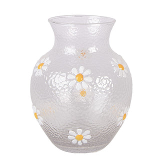 transparente vase mit weißen blumen, weißer hintergrund
