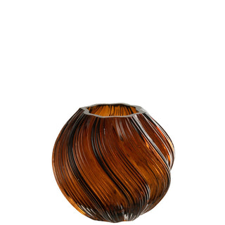 Runde Glasvase Braun – Dekorative Blumenvase 16 cm von J-Line – MÄDCHENZIMMER