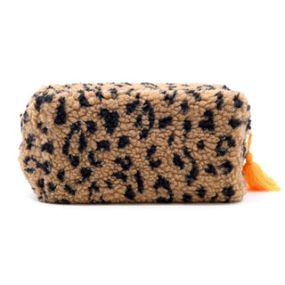 Kosmetiktasche Teddy Leo Braun/Orange – Beauty Bag mit Quaste – Make-up Tasche mit Reißverschluss 21x11,5x10 cm