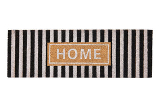 Fußmatte HOME mit Streifen 120 cm | Kokos Fußmatte Lang | Türmatte Eingang Schwarz Weiß