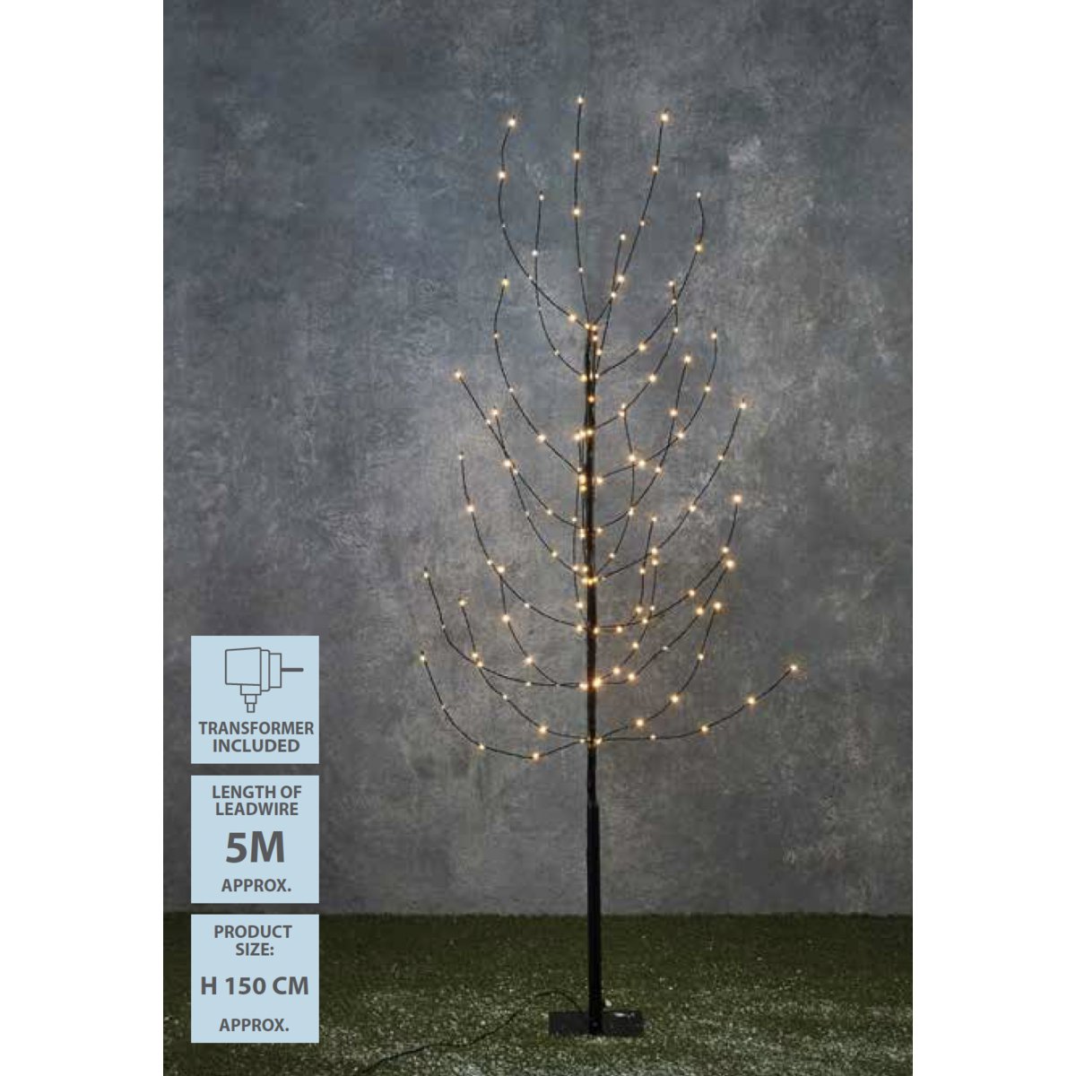 Tree with Warm White LED Lighting - H150 x Ø15 cm - Black