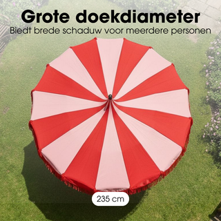 Sonnenschirm Rot gestreift mit Fransen – Outdoor Deko modern Balkon & Terrasse Ø235 cm