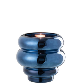 Vase, Teelichthalter, blau glänzend, Hintergrund weiß