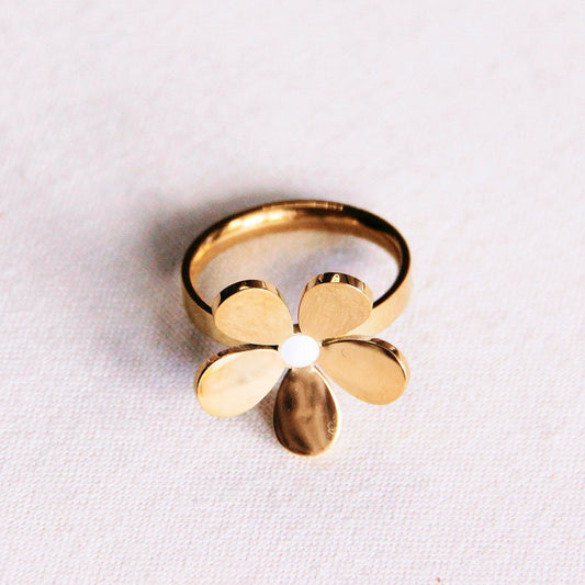 Stahlring mit XL-Blume - Gold