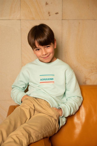 Schulkind Pullover aus Baumwolle – Mintgrün mit Stickerei | Einschulung Outfit Kinder