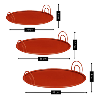Tablett Set Rot mit Griffen – 3er Metall Tabletts aus Eisen