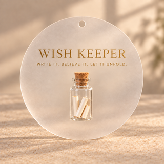 Wish Keeper Acrylscheibe mit Wunschfläschchen – satiniert, Ø 20 cm, Gold