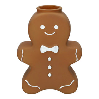 Keramikvase Lebkuchenmann – Braun & Weiß | Weihnachtsdeko