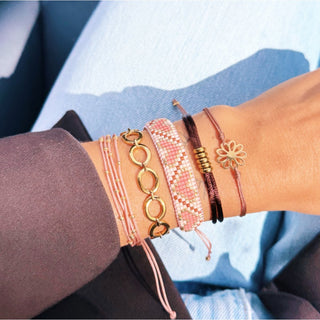 Satinarmband mit Ringen - Dunkelbraun/Gold