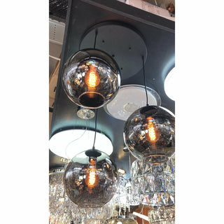 3er Hängelampe Glaskugel – Rauchglas Dunkel, Ø 25 cm, E27