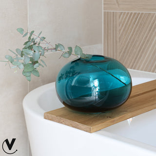Grün-Blaue Glasvase 18 cm – Mundgeblasene Designvase für moderne Wohnaccessoires