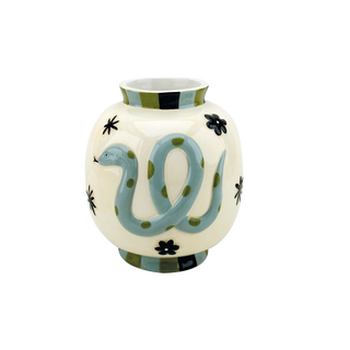 Blaue Schlangen Vase aus Fayence – Handgefertigte Designer Vase 14 cm