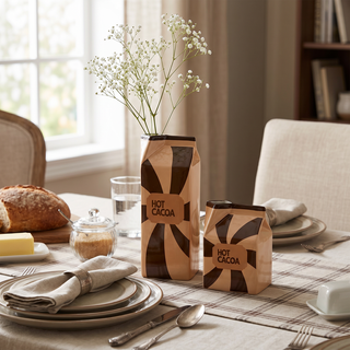 Hot Cocoa Milchtüten Vase Groß Braun – Keramikvase im Milchkarton Design | Moderne Vase für Trockenblumen & Wohnaccessoires