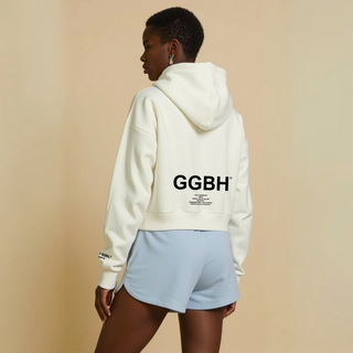 Crop Hoodie mit Reißverschluss "GGBH" - Weiss