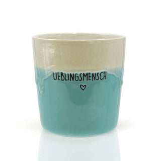Mea Living Becher „Lieblingsmensch“ aus Steingut – Hellblau – 280 ml – Handgemachte Tasse Geschenkidee