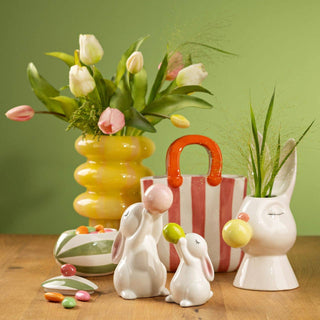 Gestreifte Glas Vase Gelb Apricot – Moderne Vase für Blumen & Wohnzimmer Deko 20 cm