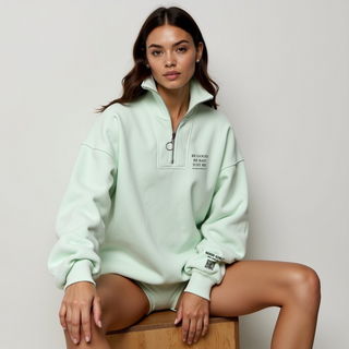 Half Zip Sweat "BE GOOD BE BAD JUST BE" - Mintgreen