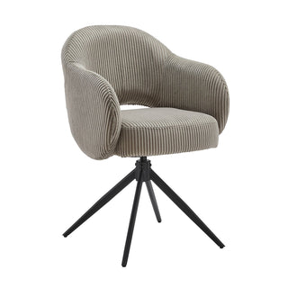 Drehbarer Armlehnstuhl Grau in Cordoptik – Esszimmerstuhl mit Taschenfederkern & 360° Drehfunktion | Polsterstuhl mit Metallgestell