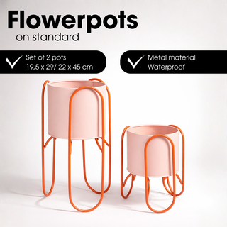 Blumentopf Set Donau Rosa auf Ständer – 2er Set Metall Pflanzgefäße modern – stilvolle Wohnaccessoires & Wohnzimmer Deko