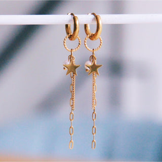 Creolen aus Edelstahl mit Stern, Perle und Ketten – Gold