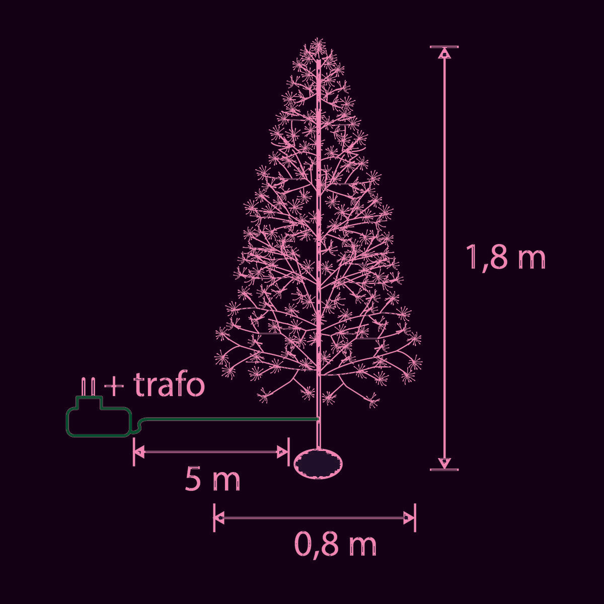 Lichterbaum für den Außenbereich – H180 x Ø80 cm – Metall – Schwarz