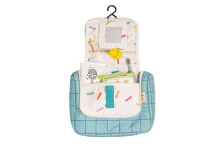 Kinder Kulturbeutel mit Spiegel „Lemontastic“ – Türkise Reise Waschtasche mit Fächern | Kosmetiktasche für Kinder