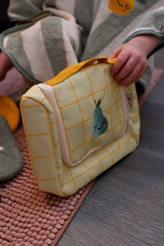 Kinder Kulturbeutel mit Spiegel „Mandarific“ – Rosa Reise Waschtasche mit Fächern | Kosmetiktasche für Kinder
