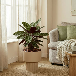 Blumentopf Braun Ø31,5 cm – Moderner Pflanztopf Metall mit Rillenstruktur | Mica Decorations Lux Übertopf groß für Wohnzimmer & Indoor Pflanzen