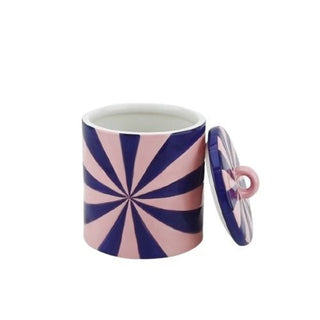 Candy Swirl Dekoglas mit Deckel – Buntes Aufbewahrungsglas im Wirbel-Design | Housevitamin - Pink/Violett - 11x11x14,5 cm