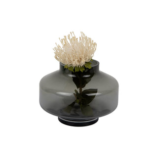 Moderne Glasvase grau – Runde Vase für Blumen, Wohnzimmer Deko modern, Vase für Trockenblumen & stilvolle Tischdeko