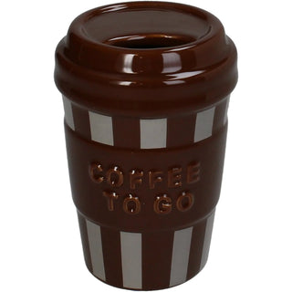 Braun-beige Steingut-Vase in Form eines Coffee-to-go-Bechers
