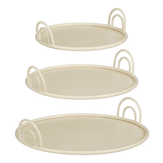 Mica Decorations Tablett Set 3er – Runde Metall Serviertabletts mit Griffen in Gebrochenem Weiß Ø30–42 cm