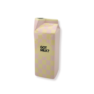 Got Milk Milchtüten Vase Groß Rosa Gelb – Keramikvase im Milchkarton Design | Moderne Vase für Trockenblumen & Wohnaccessoires