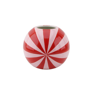 Bunte Swirl-Vase aus Dolomit – Verspielte Wirbel-Dekovase | Housevitamin - Rot/Rosa - 15x15x13,5 cm