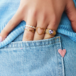 Verstellbarer Ring aus Edelstahl mit Herz – Gold