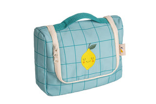 Kinder Kulturbeutel mit Spiegel „Lemontastic“ – Türkise Reise Waschtasche mit Fächern | Kosmetiktasche für Kinder