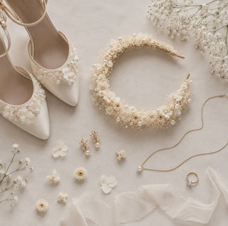 Bridal Trockenblumen Haarreif mit Perlen in Ivory – Eleganter Braut Haarreif | Boho Brautschmuck für Hochzeit & Standesamt