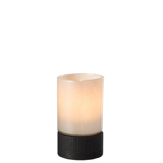 Windlicht zylindrisch, Glas weiß, Sockel schwarz, Hintergrund weiß,